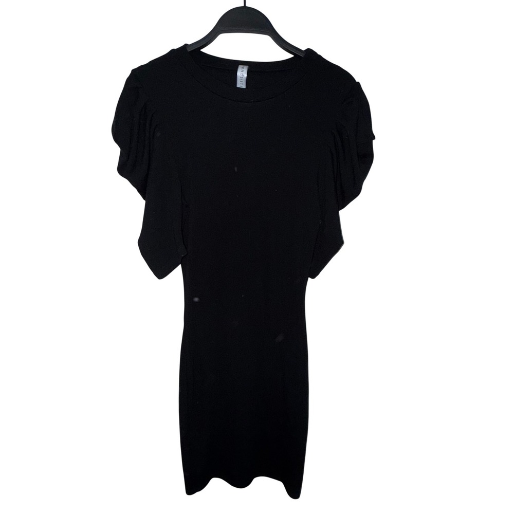 Black Puff Sleeve‎ Midi Dress Ruffle Sleeve Knit Bodycon S